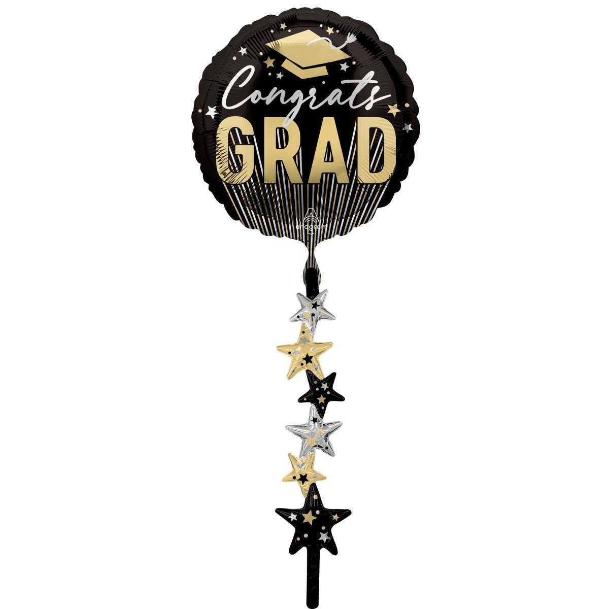 'Congrats Grad' Airwalker Foil Balloon, Black and Gold, 24 Inches, 1 Count