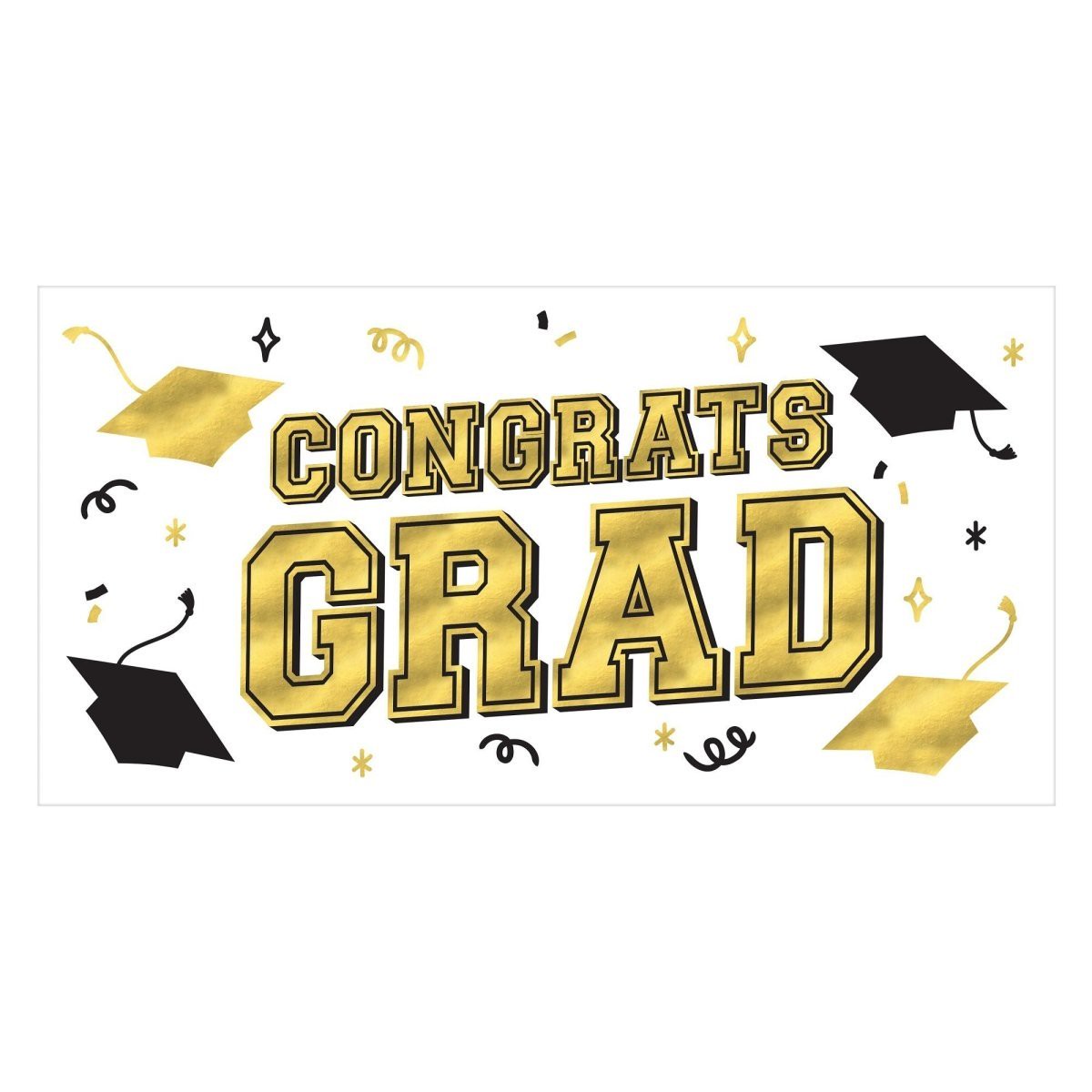 'Congrats Grad' Large Banner, Black and Gold, 1 Count