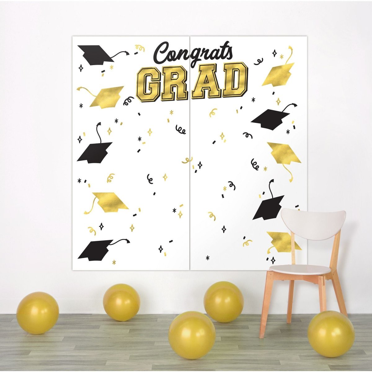 'Congrats Grad' Scene Setter, Black, Silver and Gold, 1 Count