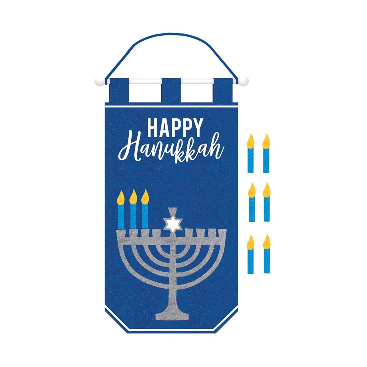 Festival of Light Blue Decorative "Happy Hanukkah" Hanging Banner