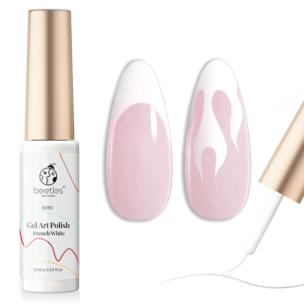 beetles Gel Polish Swirl Nail Art White Gel Liner Nail Polish 1 pcs 7ml Classic White Color Nails Art Paint for Thin French Tip Line Soak off Uv Lamp Manicure Salon